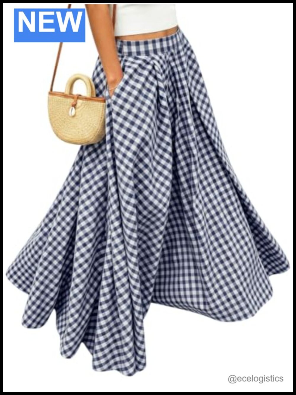 Plaid Maxi Skirt Women Swing Flared Gingham Summer Long Skirt